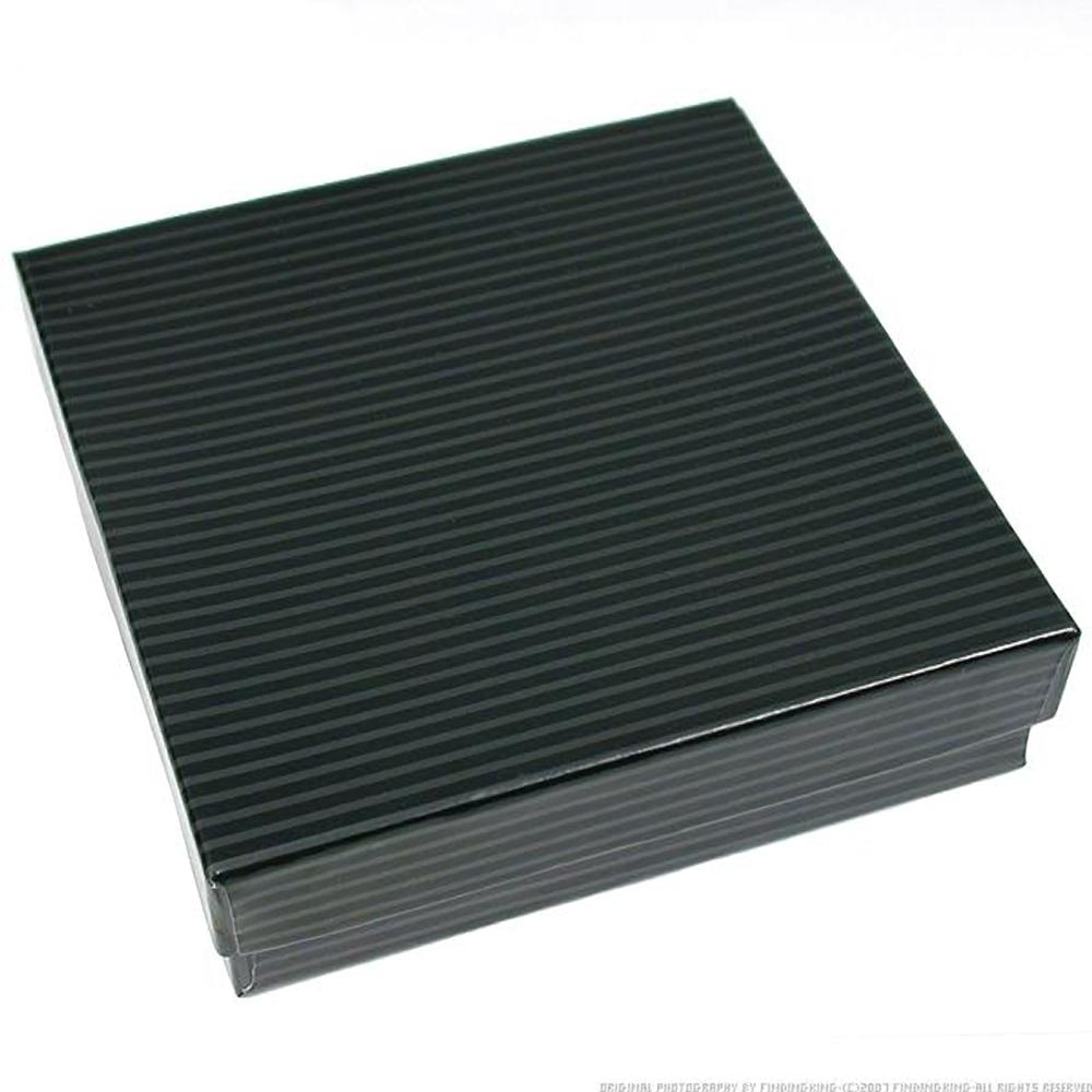 Pinstripe Cotton Filled Jewelry Gift Box Black 100Pcs