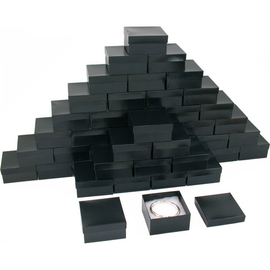 Black Stripe Cotton Filled Jewelry Gift Box 3 3/4"x 3 3/4"x 2" Kit 100 Pcs