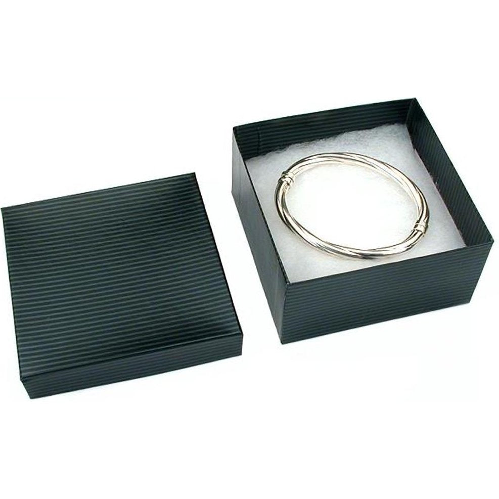 Black Stripe Cotton Filled Jewelry Gift Box 3 3/4"x 3 3/4"x 2" Kit 100 Pcs
