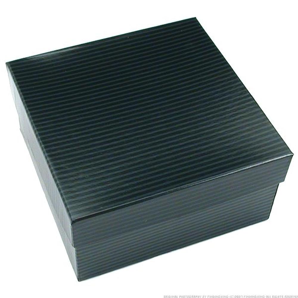 Black Stripe Cotton Filled Jewelry Gift Box 3 3/4"x 3 3/4"x 2" Kit 100 Pcs