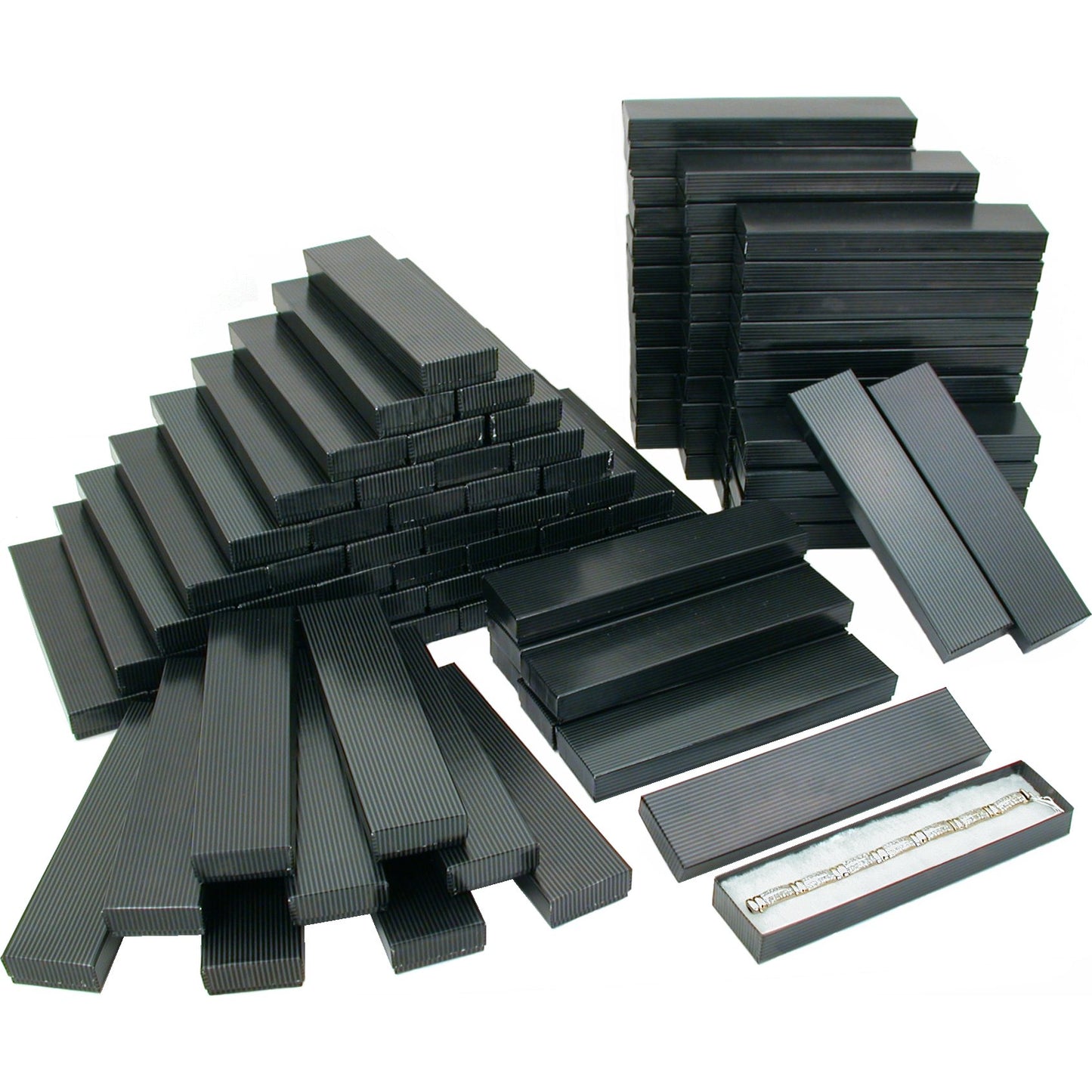 100 Black Stripe Cotton Filled Jewelry Gift Box 8 1/8"