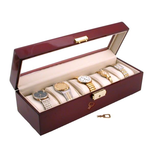 Locking Watch Jewelry Display Case Rosewood Finish 11 5/8" x 4"