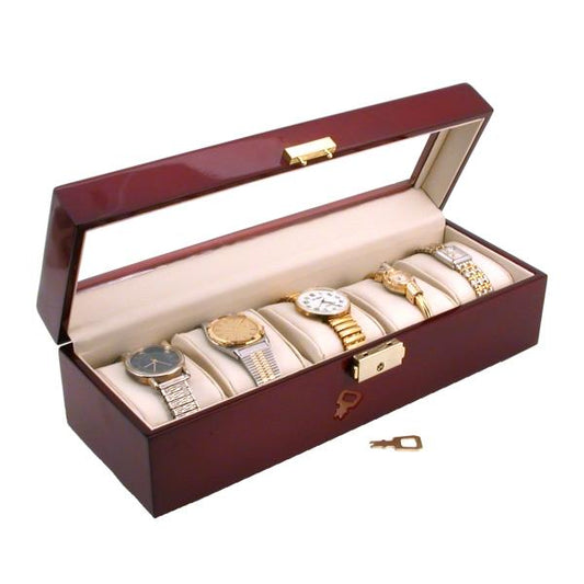 Locking Watch Jewelry Display Case Rosewood Finish 11 5/8" x 4"