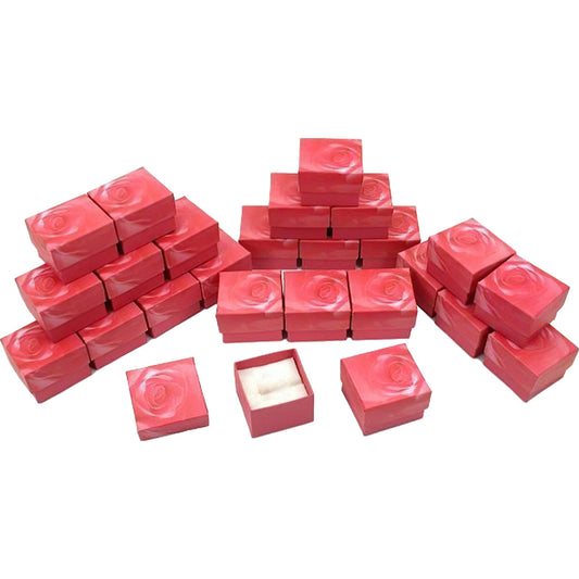 Pink Rose Filled Cotton Ring Gift Boxes Jewelry Displays Kit 100 Pcs
