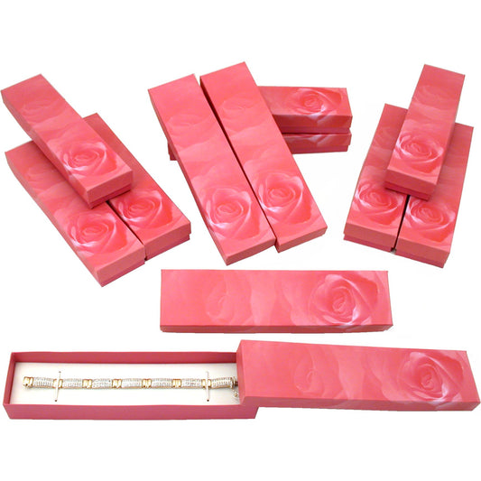 12 Pink Rose Cotton Bracelet Gift Boxes Jewelry Display