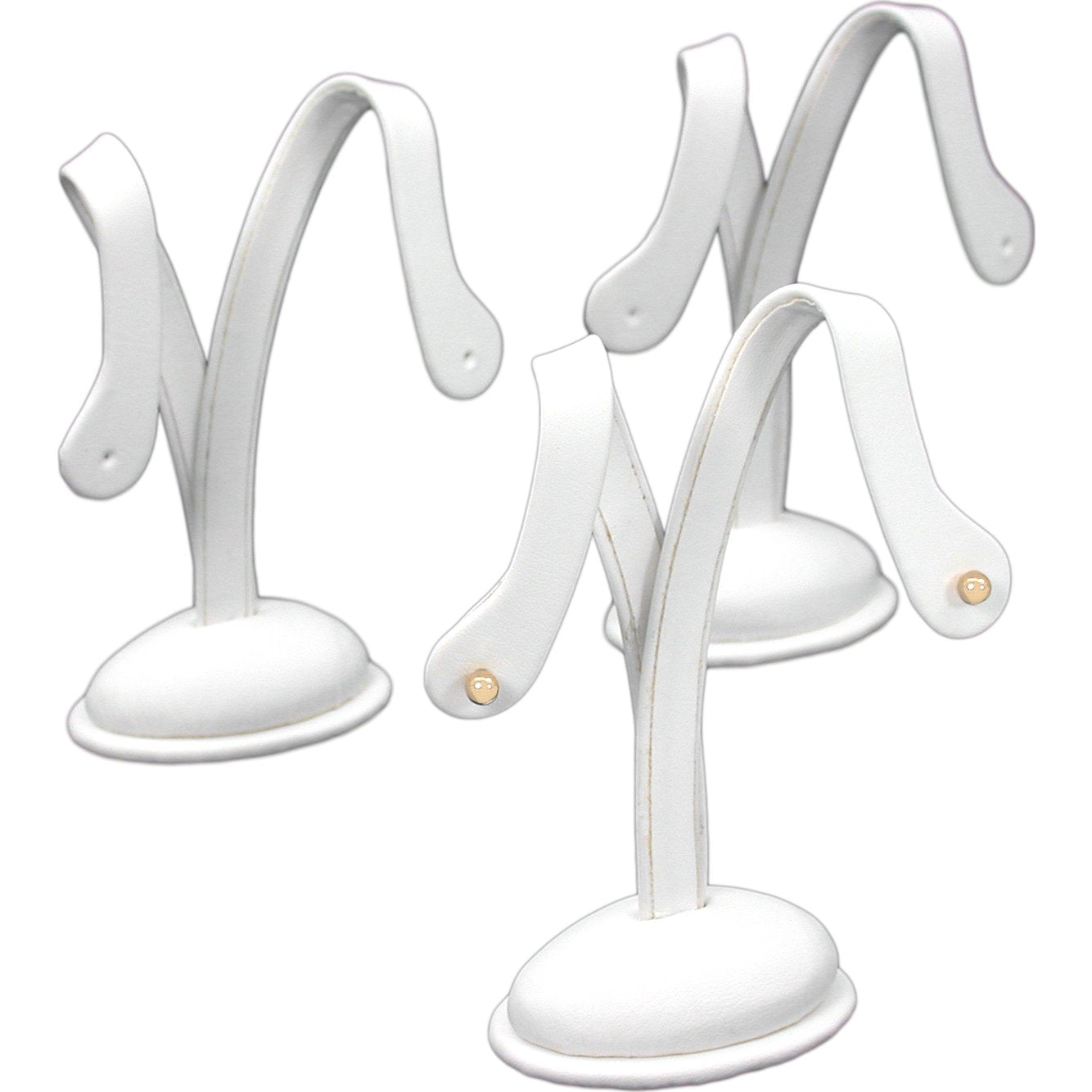 3 White Faux Leather Earring Display Stands