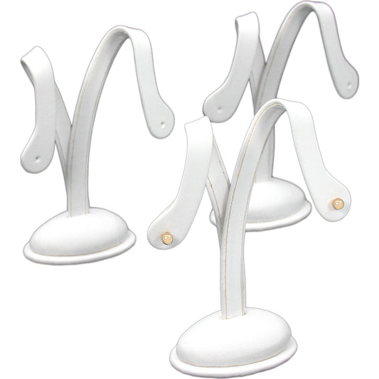 3 White Faux Leather Earring Display Stands