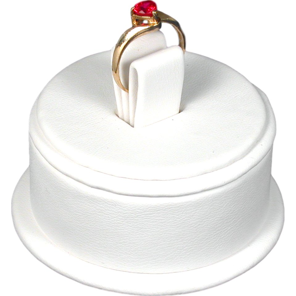 Ring Display Stand White Faux Leather 2 1/2"