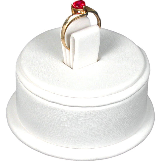 Ring Display Stand White Faux Leather 2 1/2"
