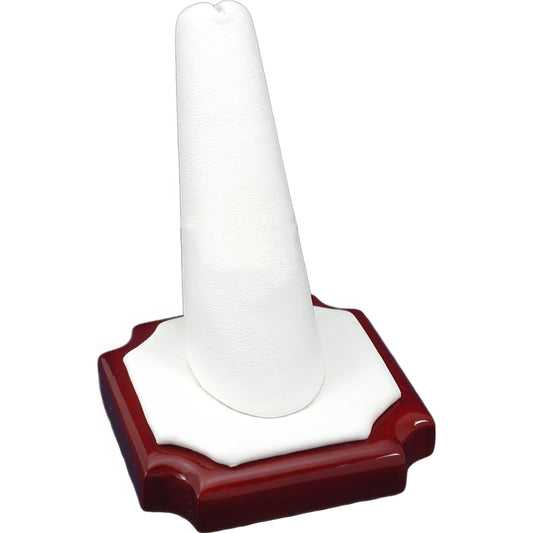Finger Ring Display White Faux Leather Rosewood Stained2 5/8"