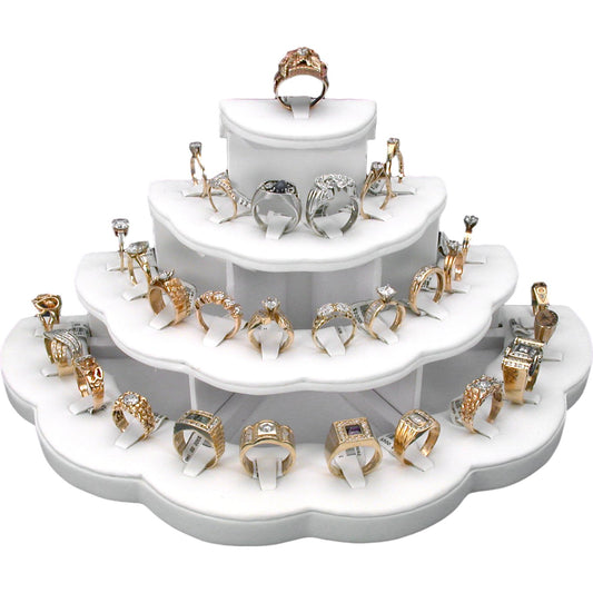 White Faux Leather Jewelry Display Stand Holds 29 Rings Kit 2 Pcs