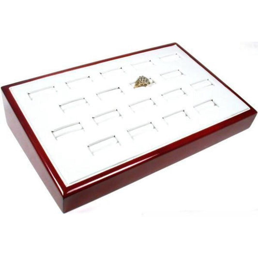 18 Slot Ring Display Tray White Faux Leather 8 1/2"