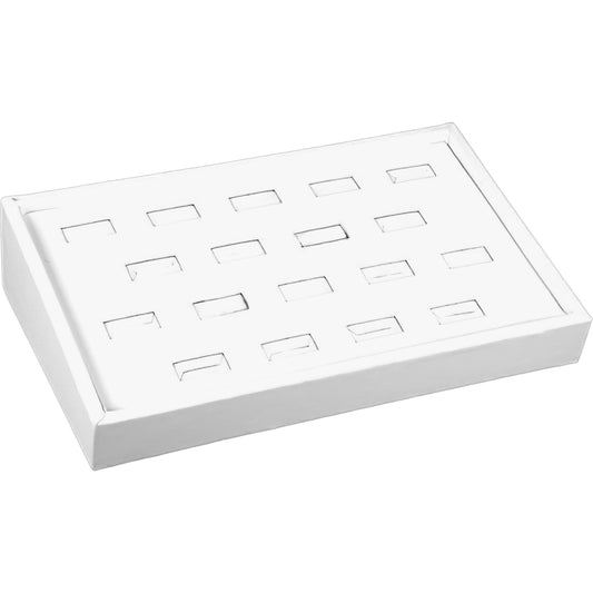 18 Slot Ring Display Tray White Faux Leather 8 1/2"