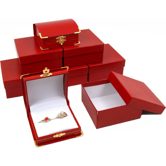6 Red Leather Double Ring Gift Boxes Jewelry Display