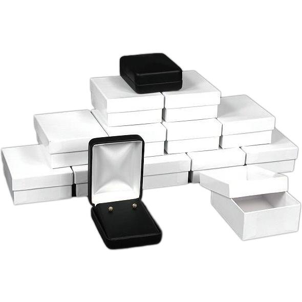 Earring Boxes Large Black White Faux Leather 12pc