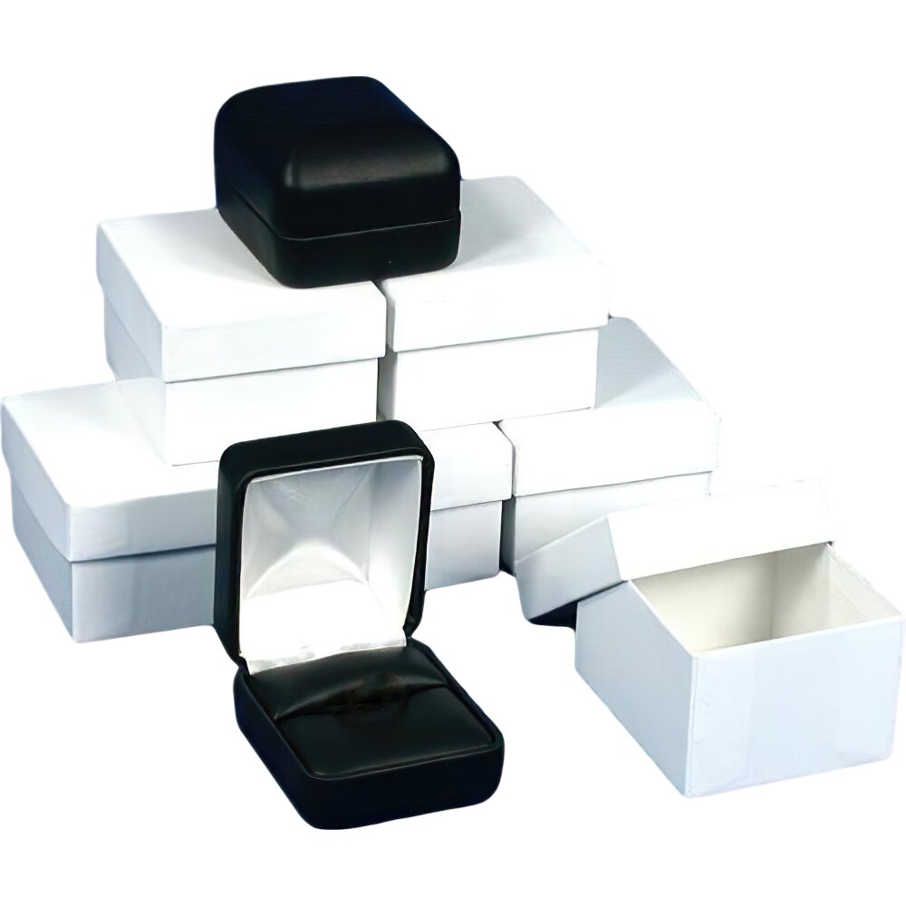 Black Faux Leather Jewelry Ring Box Showcase Display Kit