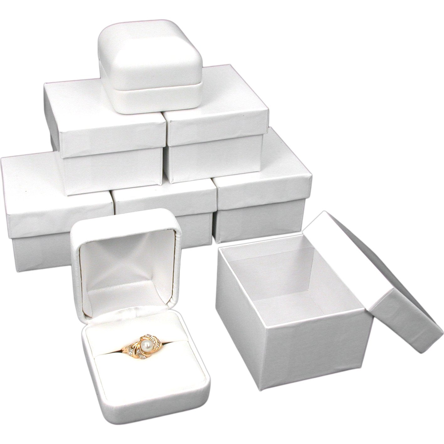 White Faux Leather Ring Gift Box Jewelry Showcase Displays Kit 144 Pcs