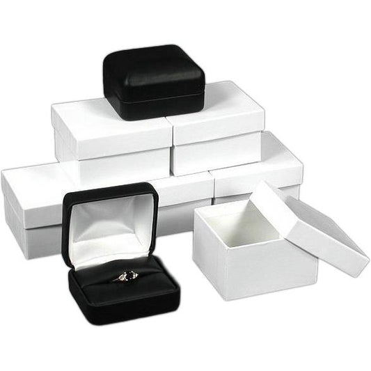 6 Double Ring Boxes Black Leather Jewelry Gift Display