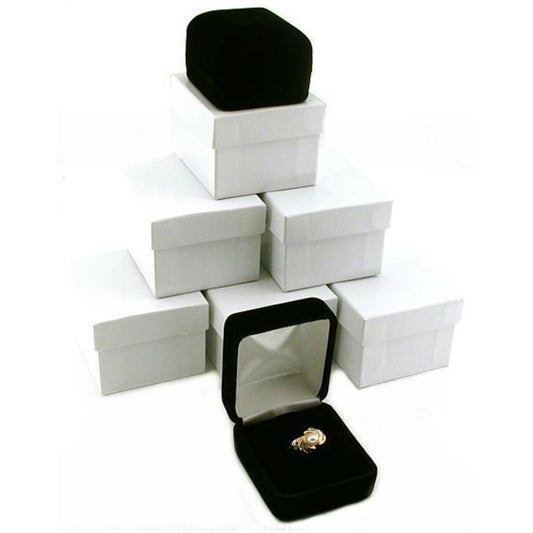 6 Black Velvet Ring Gift Boxes Jewelry Counter Displays
