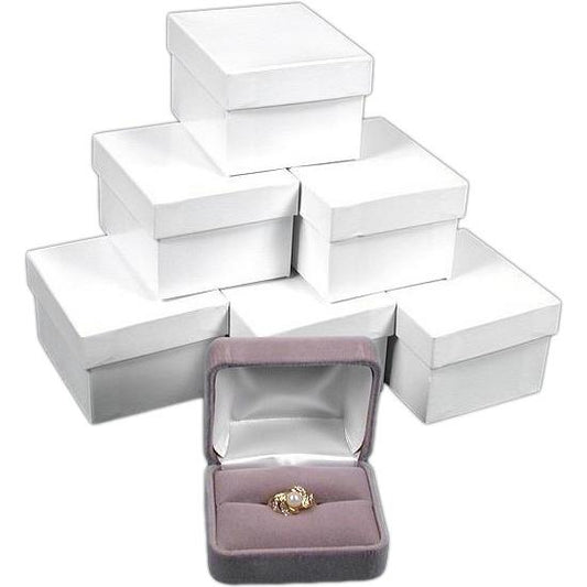 6 Double Ring Boxes Gray Velvet Jewelry Gift Display